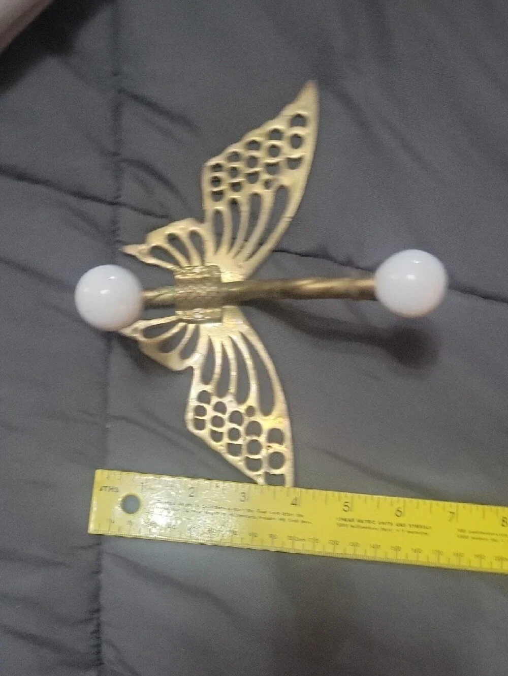 Brass Butterfly Wall Hooks with White Ceramic Knobs - Set of 2